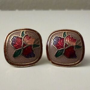 Vintage Floral Cloisonné Stud Earrings